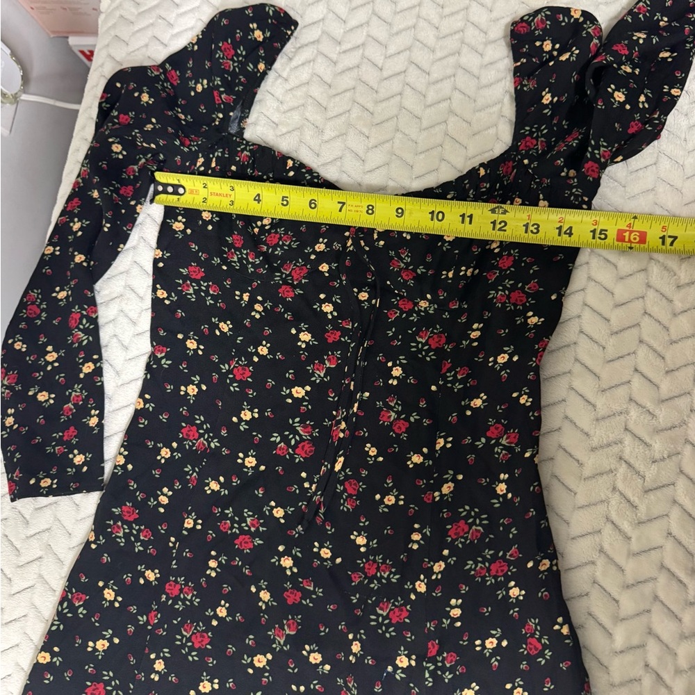 Reformation Black Floral Square-Neck Mini Dress - Picture 4 of 9